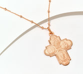 David Markstein Sterling Silver Rose Clad Scapular Cross Pendant Necklace, 16"+4"